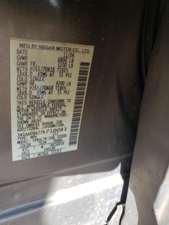 Photo 10 from auction – 2007 NISSAN ARMADA SE with VIN 5N1AA08A77N710083