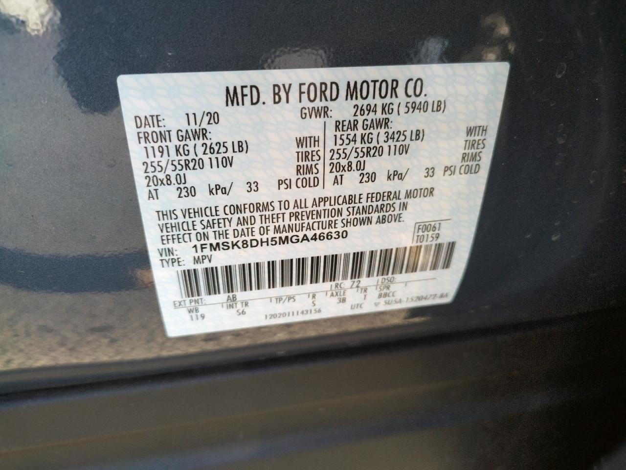 Photo 10 from auction – 2021 FORD EXPLORER X with VIN 1FMSK8DH5MGA46630