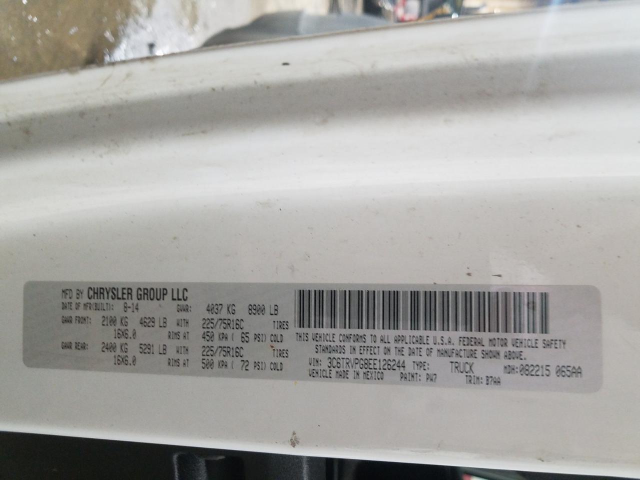 Photo 10 from auction – 2014 DODGE PROMASTER with VIN 3C6TRVPG8EE126244