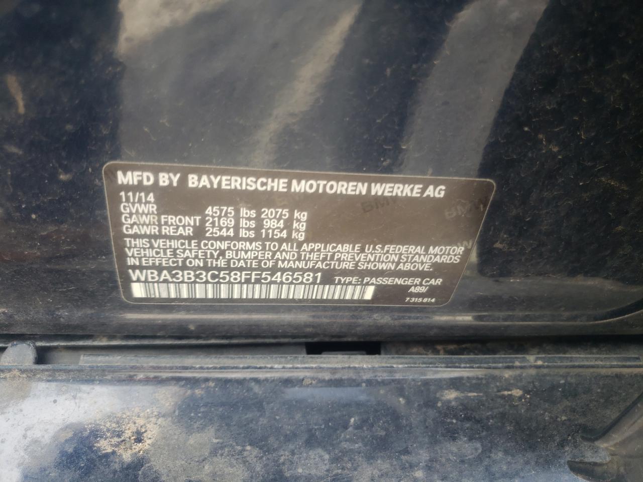 Photo 10 from auction – 2015 BMW 328 XI with VIN WBA3B3C58FF546581