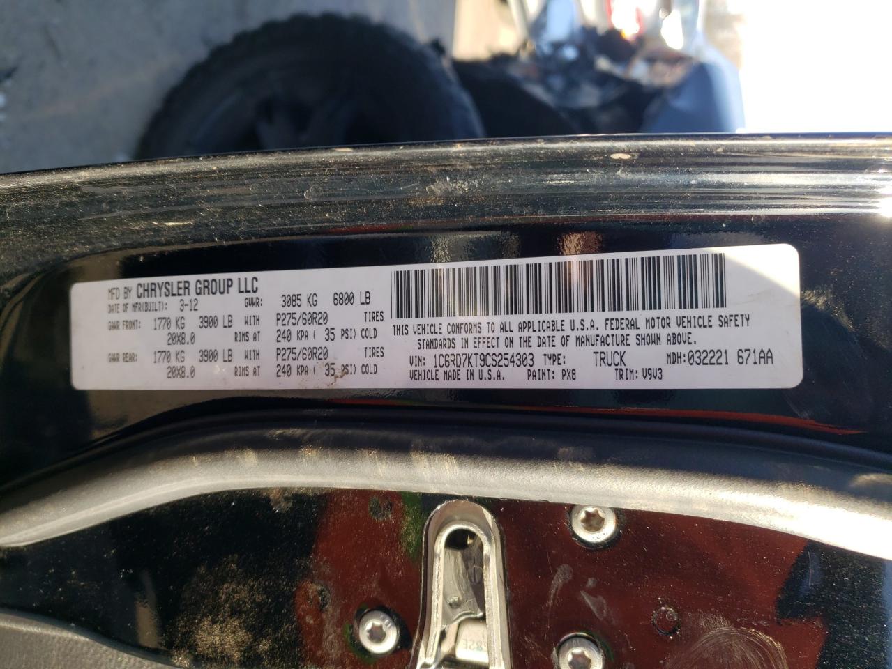 Photo 10 from auction – 2012 RAM 1500 with VIN 1C6RD7KT9CS254303