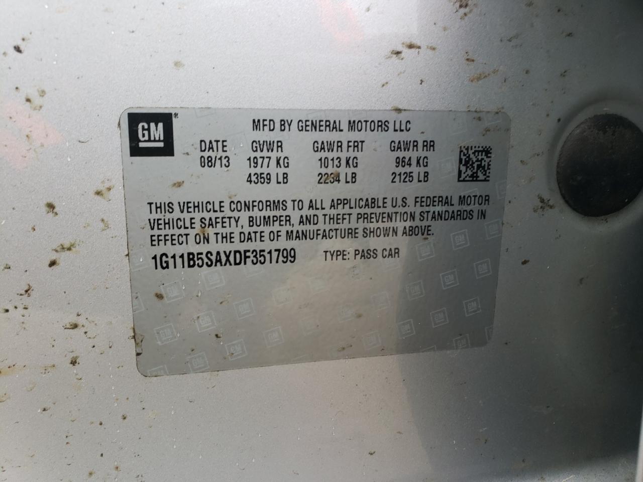 Photo 10 from auction – 2013 CHEVROLET MALIBU LS with VIN 1G11B5SAXDF351799