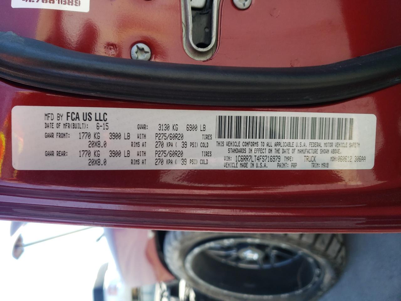 Photo 10 from auction – 2015 RAM 1500 SLT with VIN 1C6RR7LT4FS716979