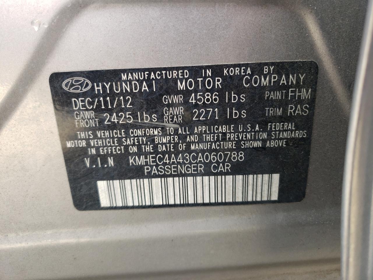 Photo 10 from auction – 2012 HYUNDAI SONATA HYB with VIN KMHEC4A43CA060788