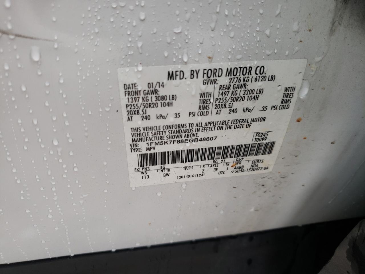 Photo 10 from auction – 2014 FORD EXPLORER L with VIN 1FM5K7F88EGB48607