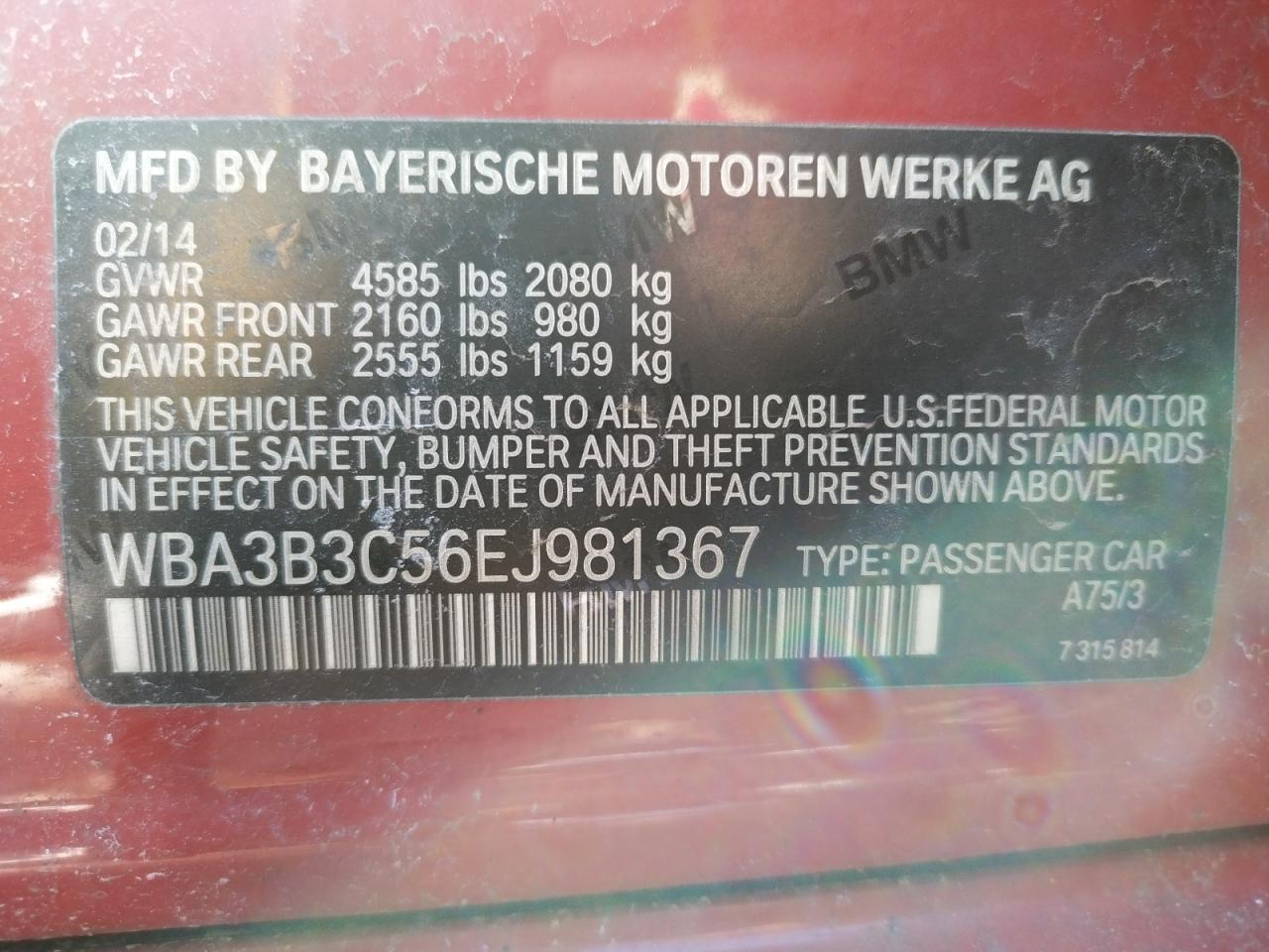 Photo 10 from auction – 2014 BMW 328 XI with VIN WBA3B3C56EJ981367