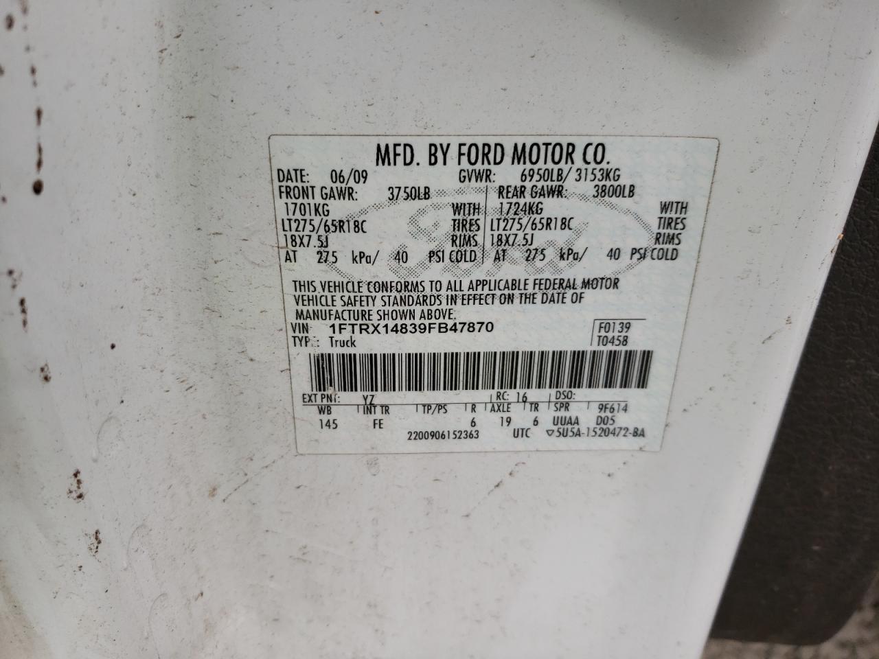 Photo 10 from auction – 2009 FORD F150 SUPER with VIN 1FTRX14839FB47870