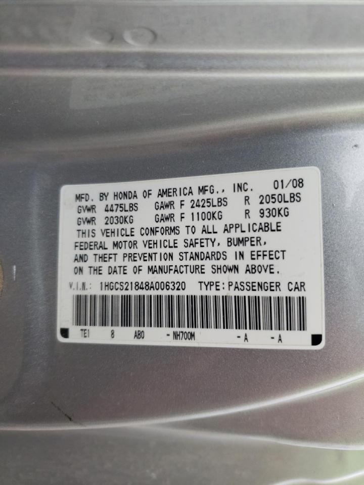 Photo 10 from auction – 2008 HONDA ACCORD EXL with VIN 1HGCS21848A006320