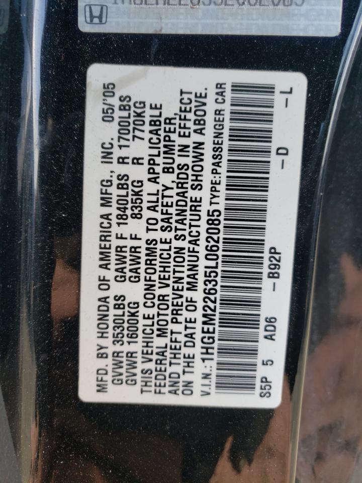 Photo 10 from auction – 2005 HONDA CIVIC LX with VIN 1HGEM22635L062085