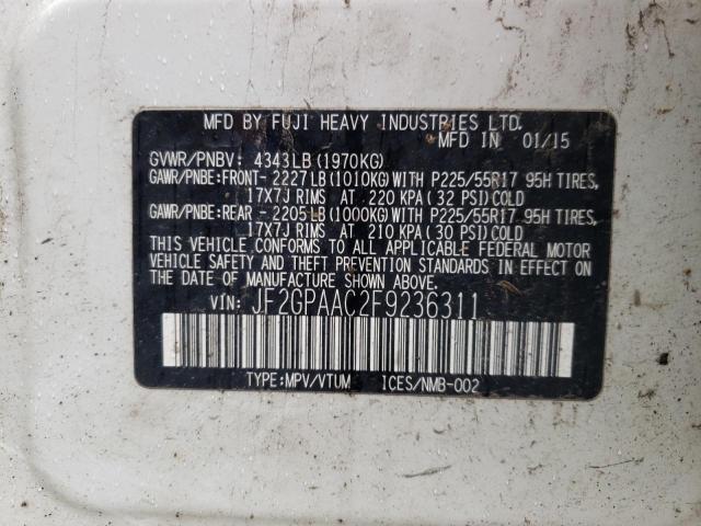 Photo 10 from auction – 2015 SUBARU XV CROSSTR with VIN JF2GPAAC2F9236311