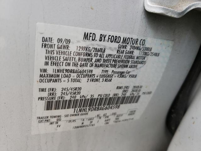 Photo 10 from auction – 2010 LINCOLN MKS with VIN 1LNHL9DR8AG604598