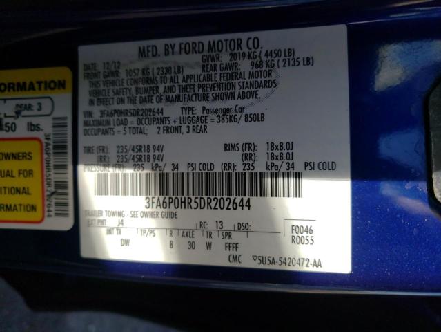 Photo 10 from auction – 2013 FORD FUSION SE with VIN 3FA6P0HR5DR202644