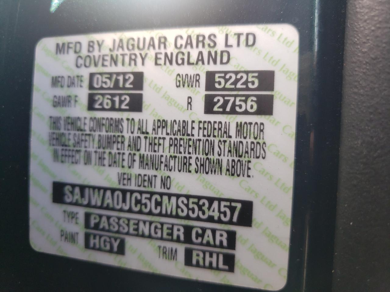 Photo 10 from auction – 2012 JAGUAR XF R with VIN SAJWA0JC5CMS53457