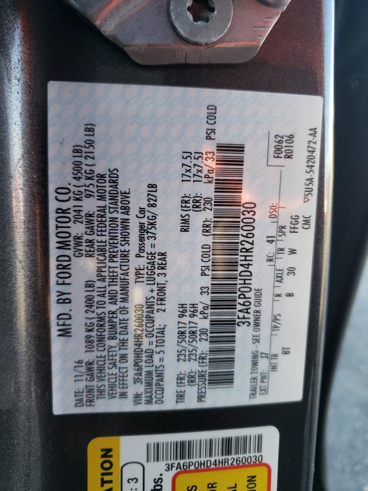Photo 10 from auction – 2017 FORD FUSION SE with VIN 3FA6P0HD4HR260030