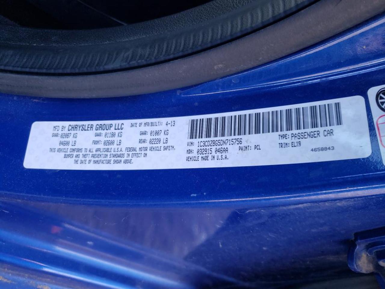 Photo 10 from auction – 2013 DODGE AVENGER R/ with VIN 1C3CDZBG5DN715756