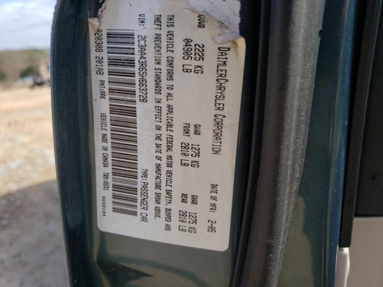 Photo 10 from auction – 2005 CHRYSLER 300 with VIN 2C3AA43R65H663728