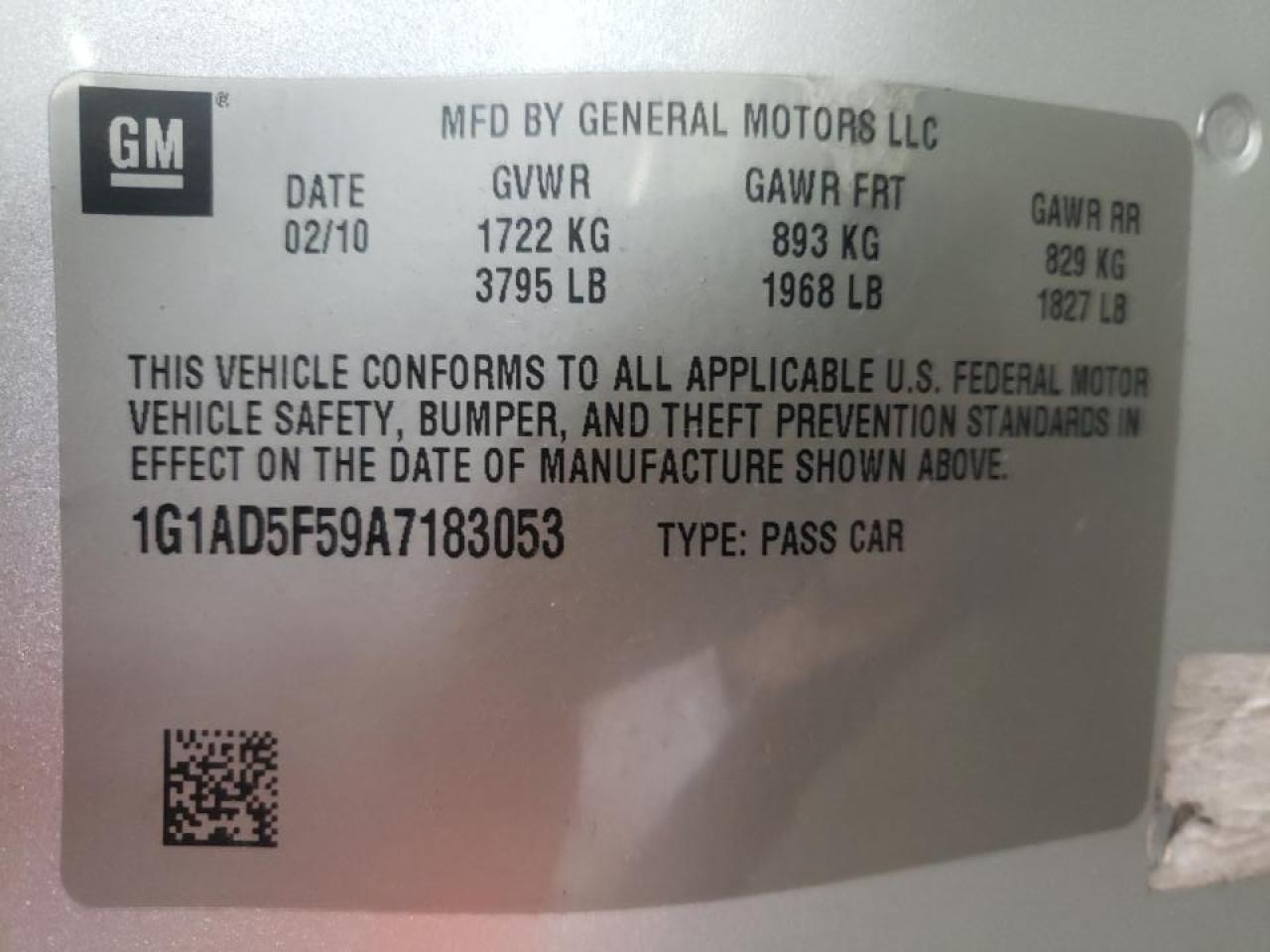 Photo 10 from auction – 2010 CHEVROLET COBALT 1LT with VIN 1G1AD5F59A7183053