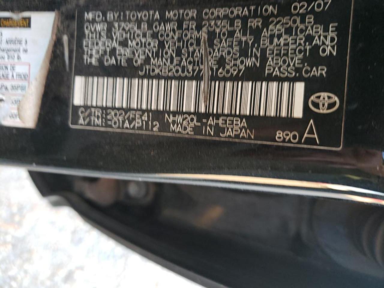 Photo 10 from auction – 2007 TOYOTA PRIUS with VIN JTDKB20U377616097