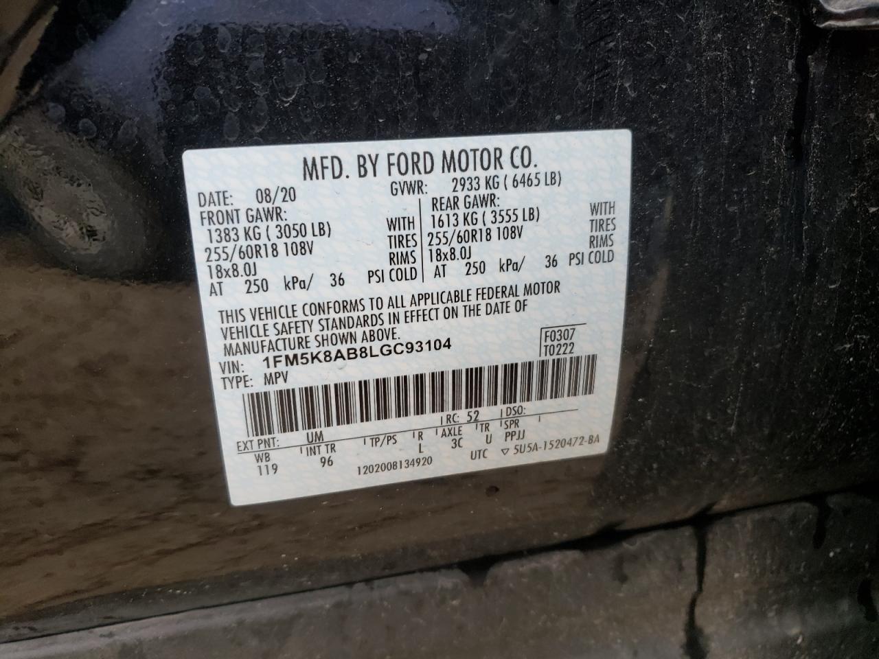 Photo 10 from auction – 2020 FORD EXPLORER P with VIN 1FM5K8AB8LGC93104