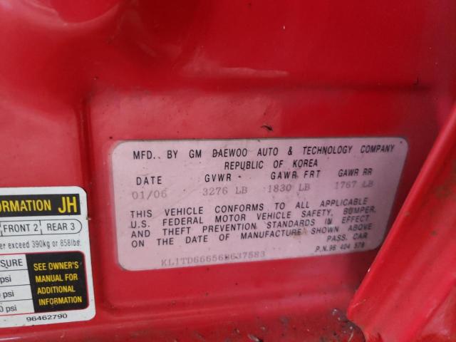 Photo 10 from auction – 2006 CHEVROLET AVEO BASE with VIN KL1TD66656B637583