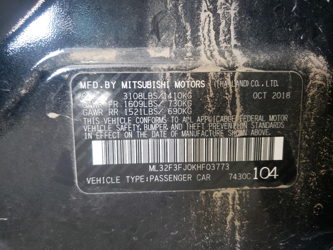 Photo 10 from auction – 2019 MITSUBISHI MIRAGE G4 with VIN ML32F3FJ0KHF03773