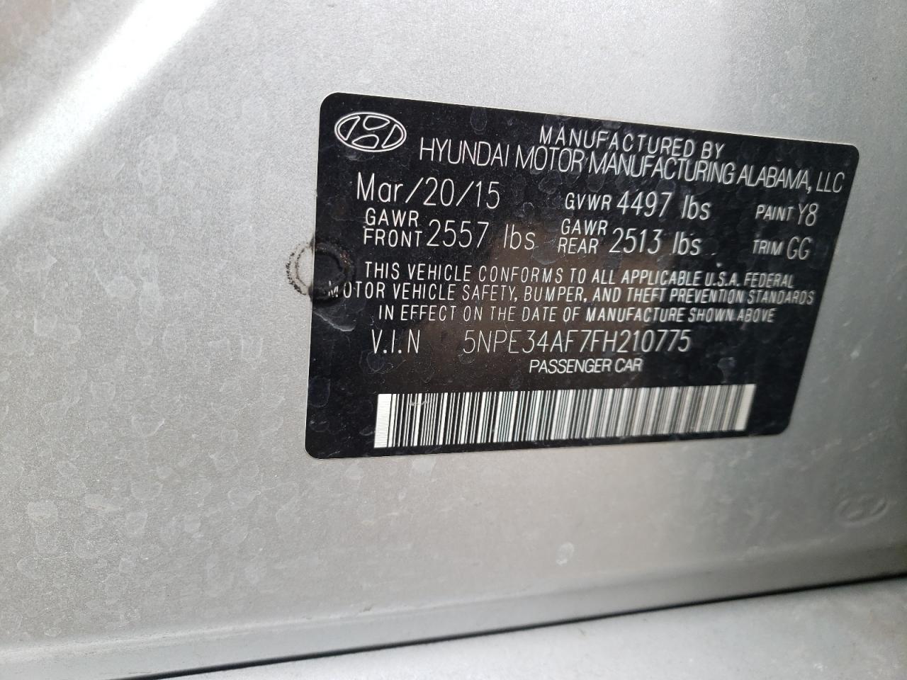 Photo 10 from auction – 2015 HYUNDAI SONATA with VIN 5NPE34AF7FH210775