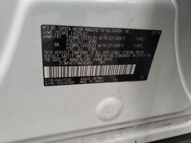 Photo 10 from auction – 2016 TOYOTA RAV4 XLE with VIN 2T3WFREV7GW265893