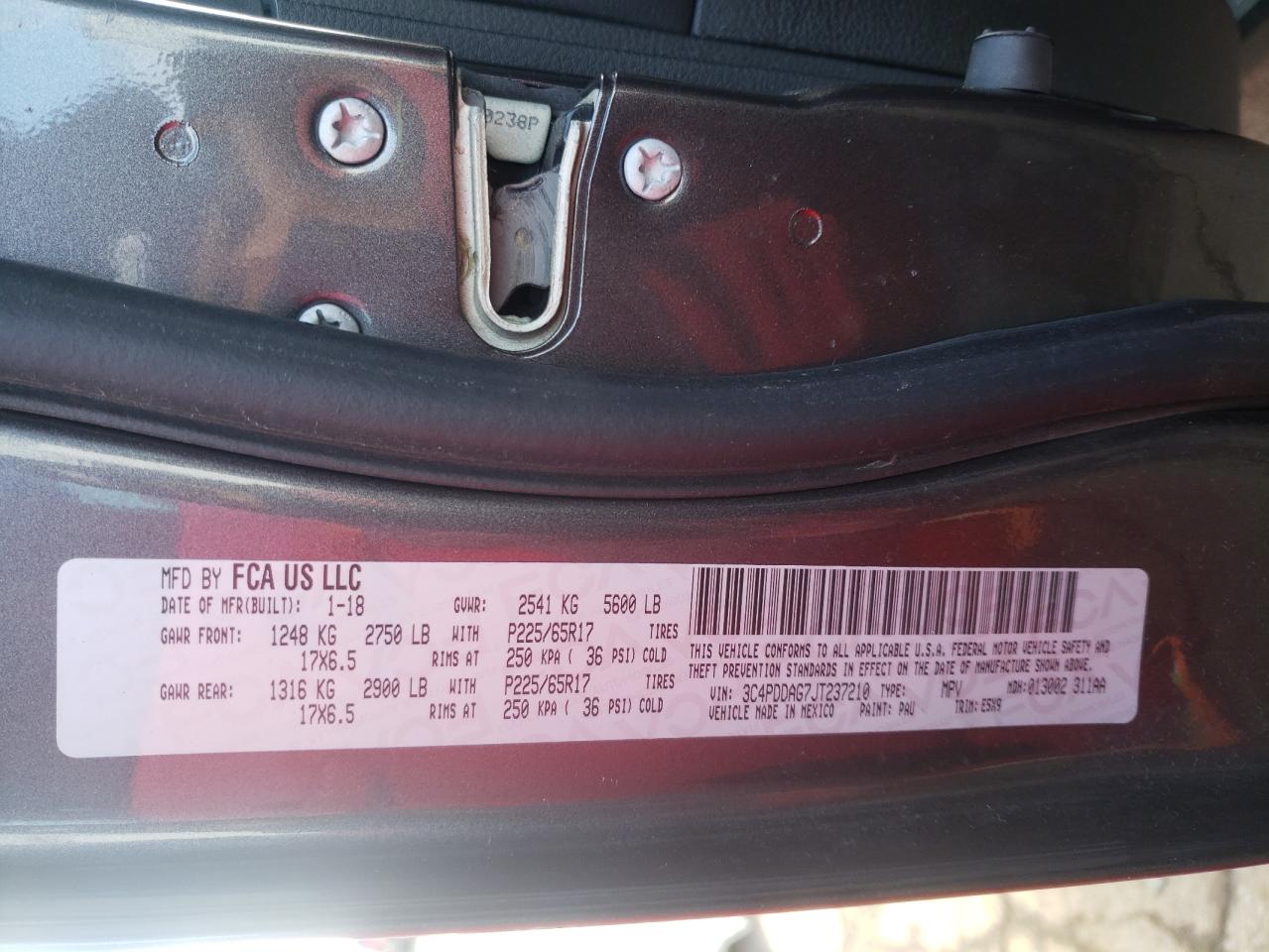 Photo 10 from auction – 2018 DODGE JOURNEY SE with VIN 3C4PDDAG7JT237210