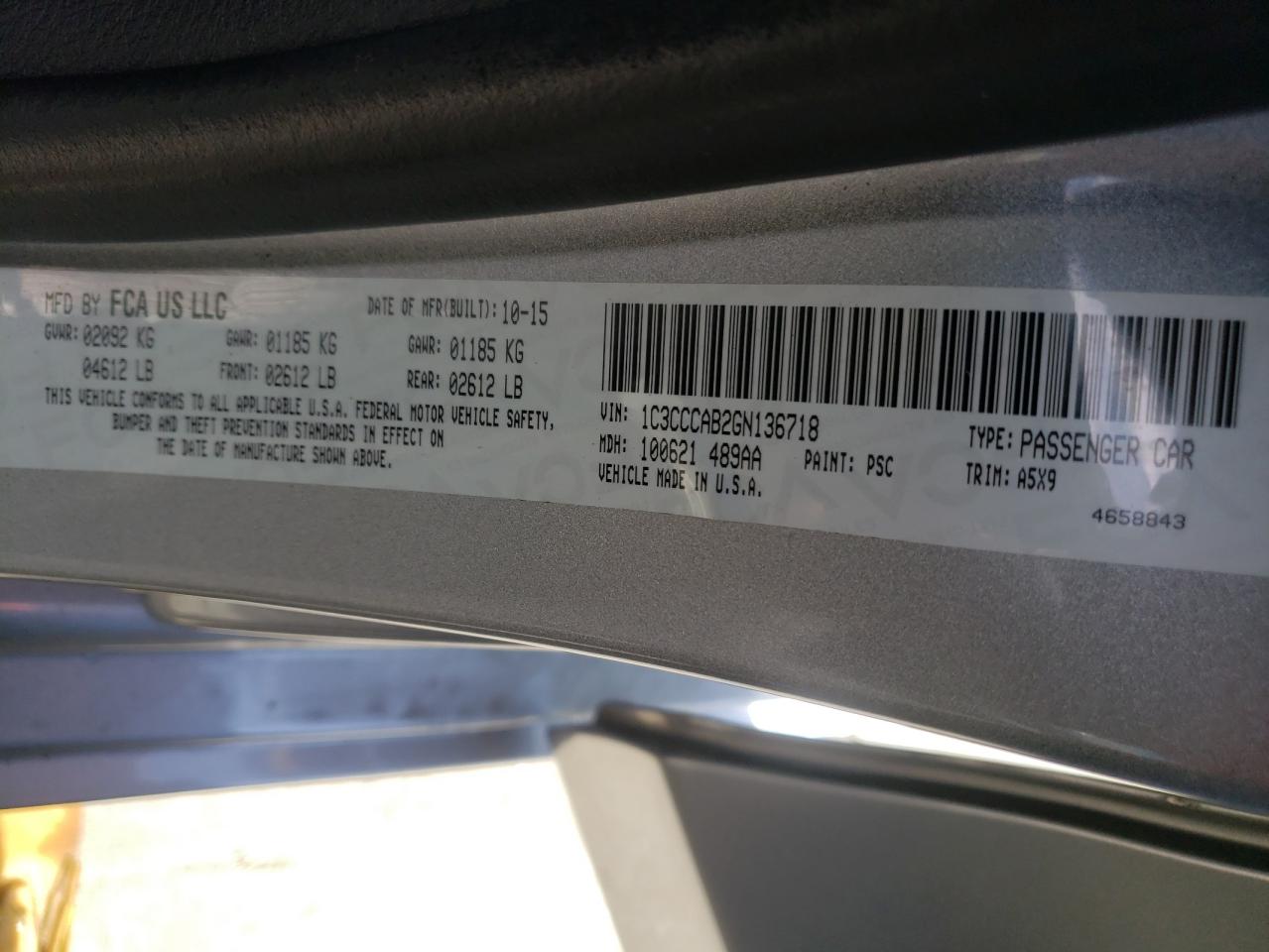 Photo 10 from auction – 2016 CHRYSLER 200 LIMITE with VIN 1C3CCCAB2GN136718