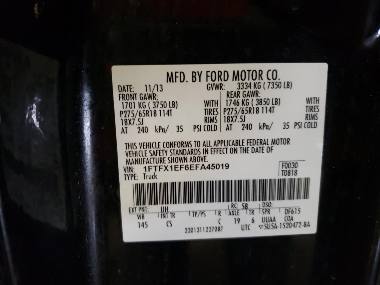Photo 10 from auction – 2014 FORD F150 SUPER with VIN 1FTFX1EF6EFA45019