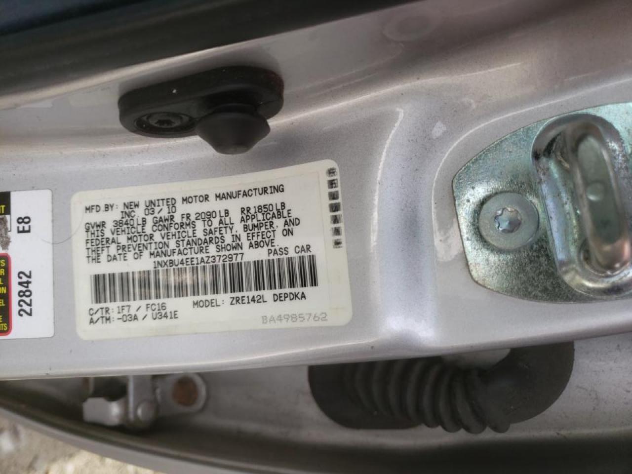 Photo 10 from auction – 2010 TOYOTA COROLLA BA with VIN 1NXBU4EE1AZ372977