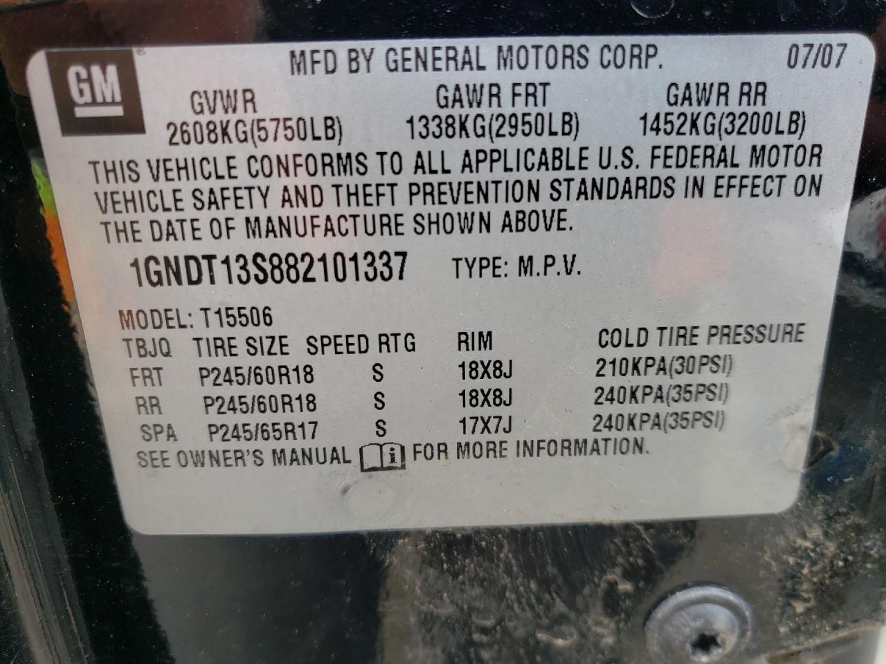 Photo 10 from auction – 2008 CHEVROLET TRAILBLAZE with VIN 1GNDT13S882101337