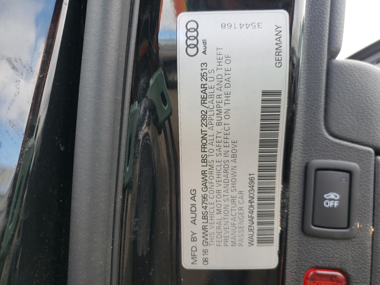 Photo 10 from auction – 2017 AUDI A4 PREMIUM with VIN WAUENAF40HN034961