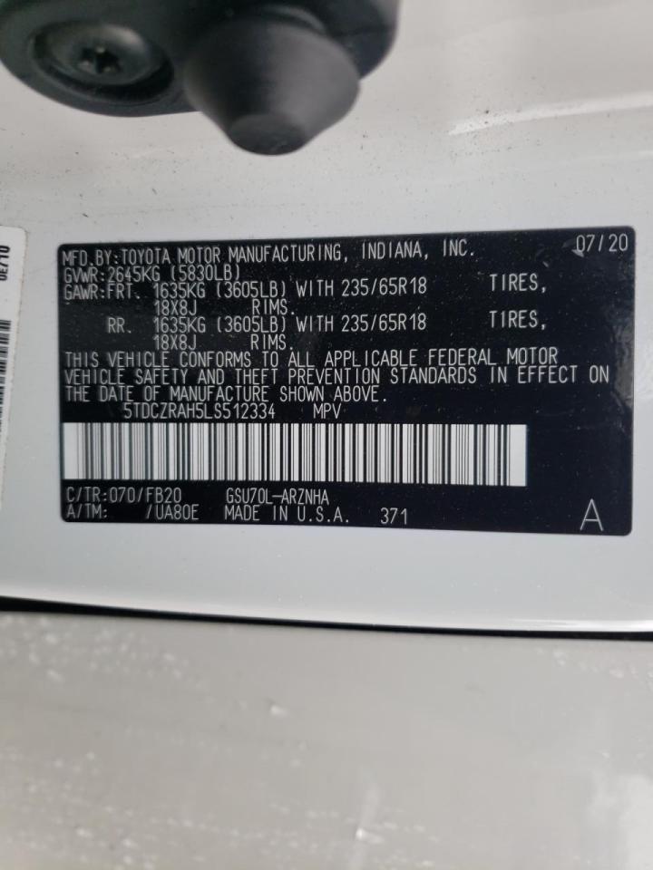 Photo 10 from auction – 2020 TOYOTA HIGHLANDER with VIN 5TDCZRAH5LS512334