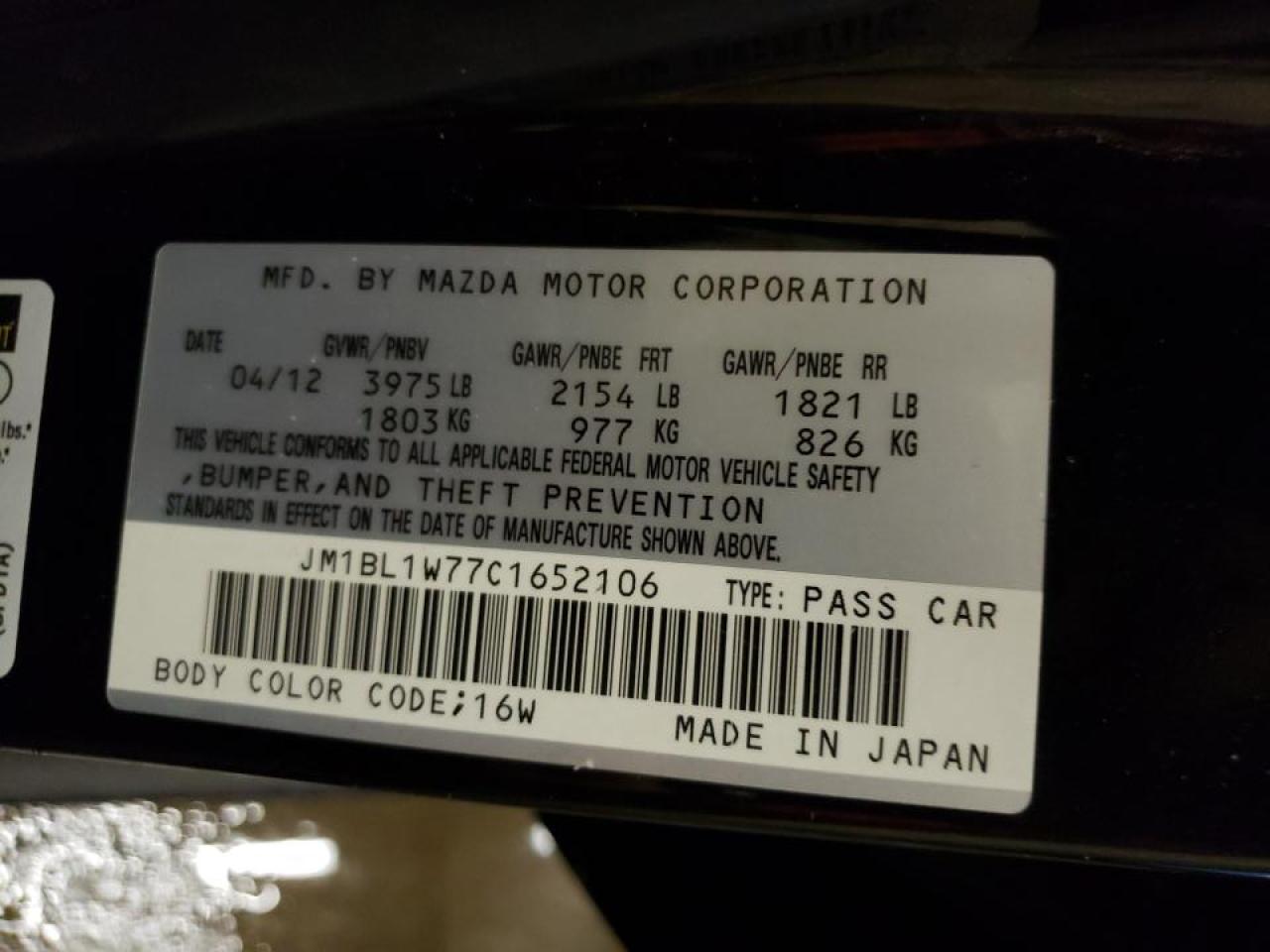 Photo 10 from auction – 2012 MAZDA 3 I with VIN JM1BL1W77C1652106