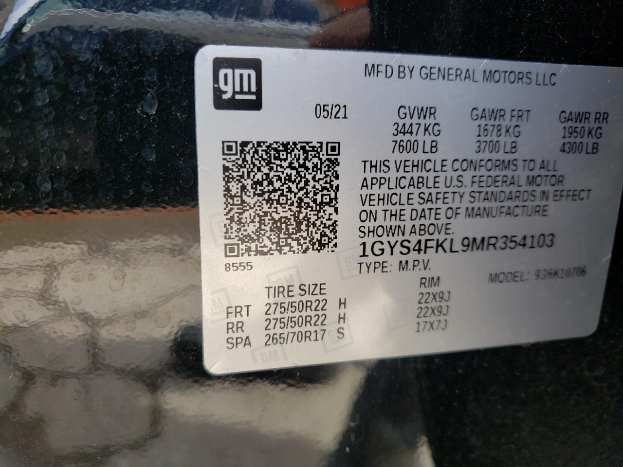 Photo 10 from auction – 2021 CADILLAC ESCALADE S with VIN 1GYS4FKL9MR354103