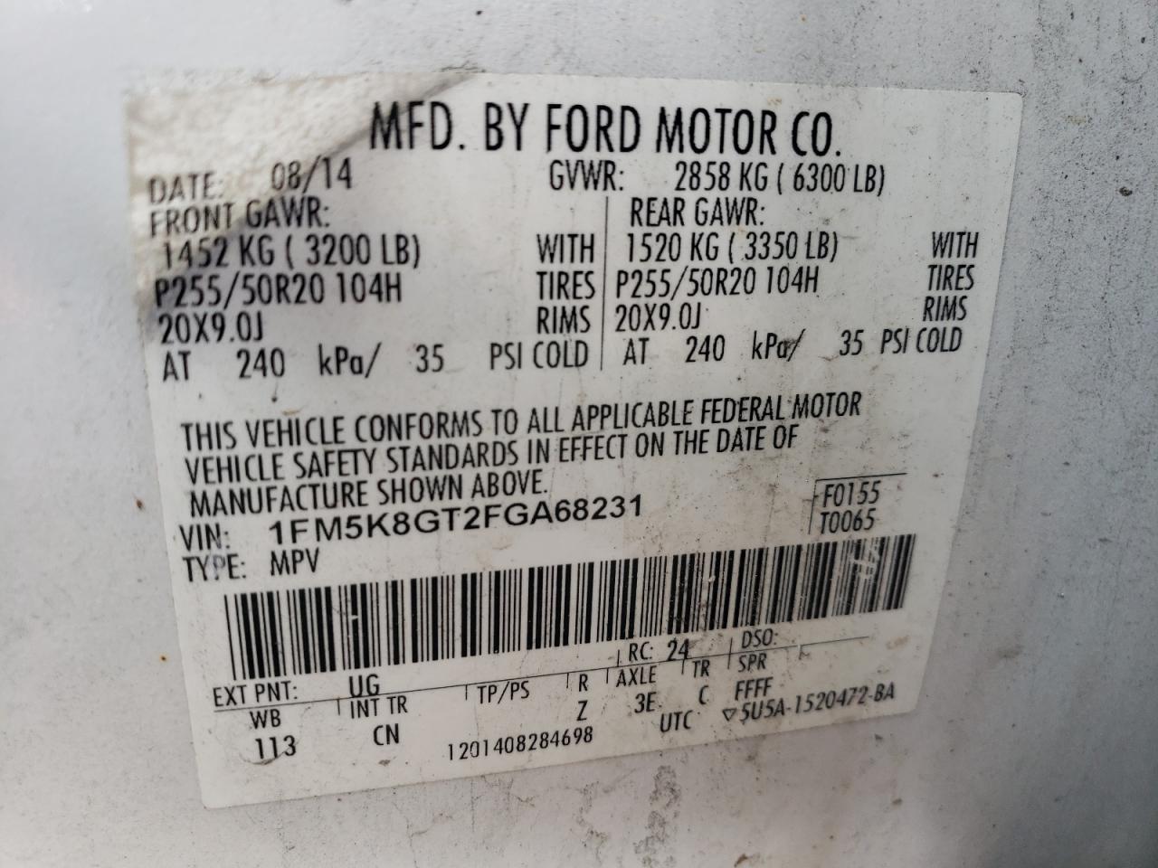 Photo 10 from auction – 2015 FORD EXPLORER S with VIN 1FM5K8GT2FGA68231