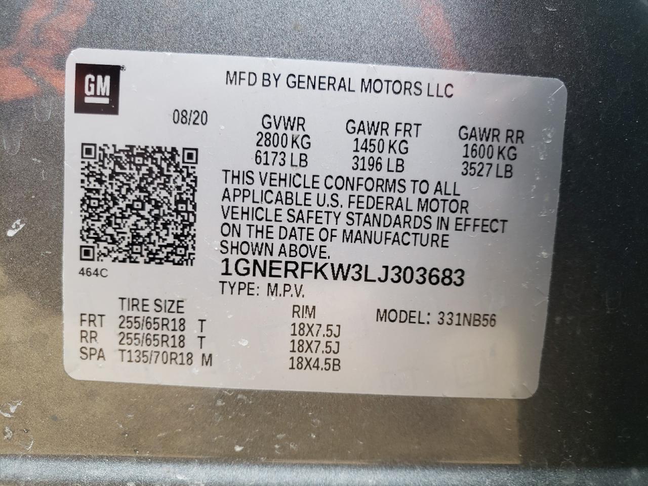 Photo 10 from auction – 2020 CHEVROLET TRAVERSE L with VIN 1GNERFKW3LJ303683