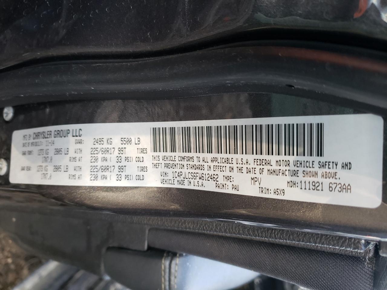 Photo 10 from auction – 2015 JEEP CHEROKEE L with VIN 1C4PJLCS6FW612462