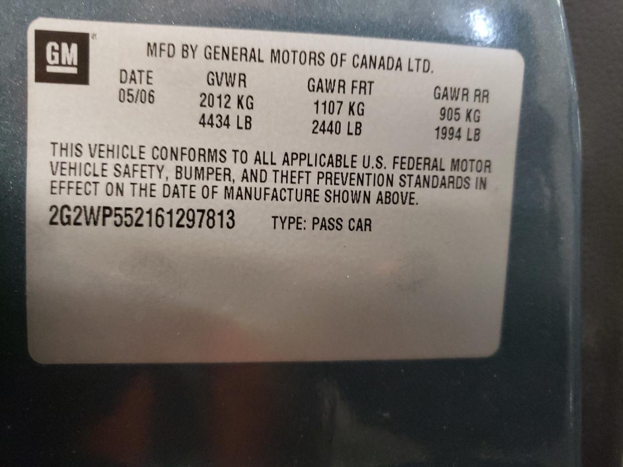 Photo 10 from auction – 2006 PONTIAC GRAND PRIX with VIN 2G2WP552161297813