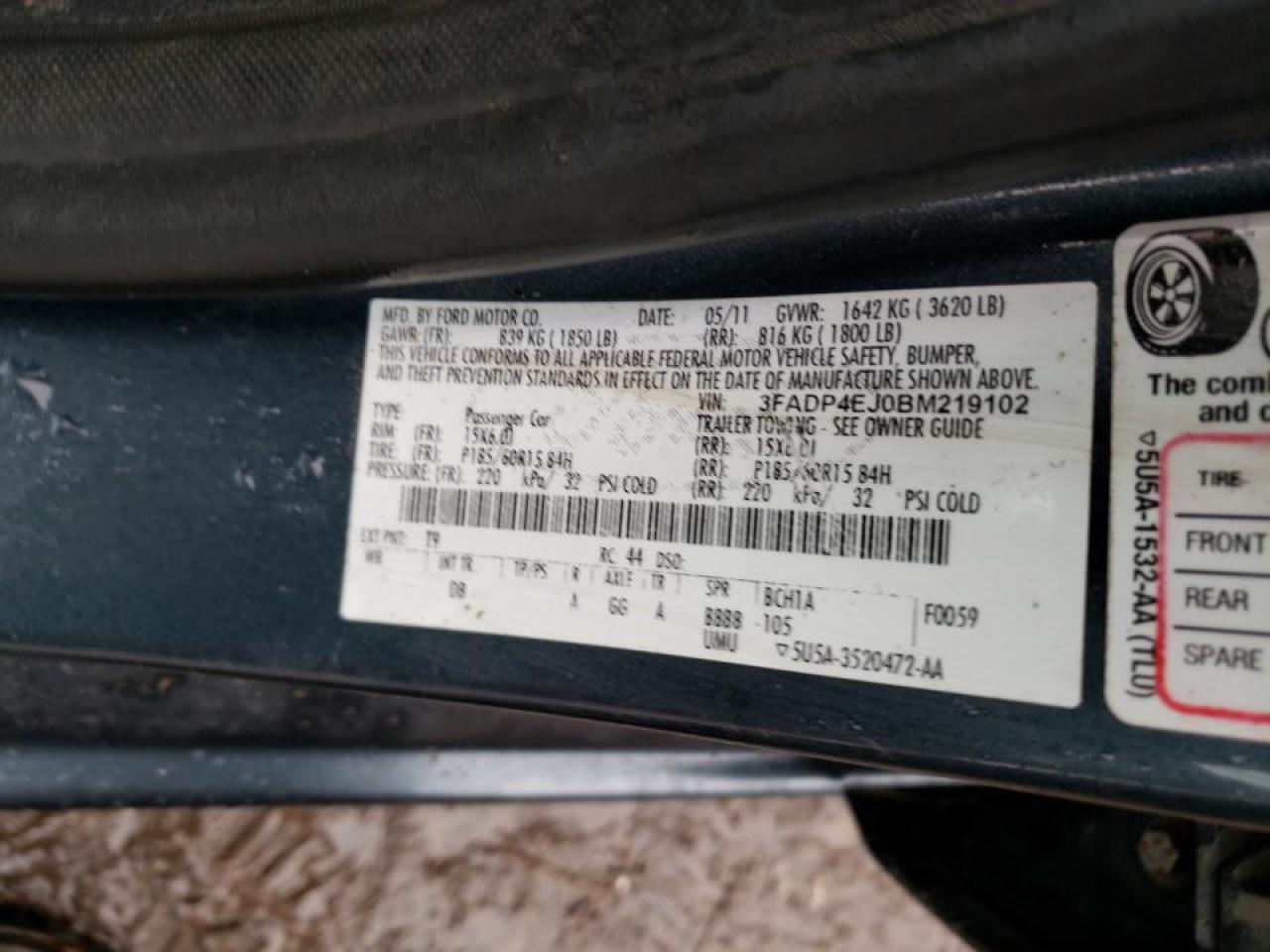 Photo 10 from auction – 2011 FORD FIESTA SE with VIN 3FADP4EJ0BM219102