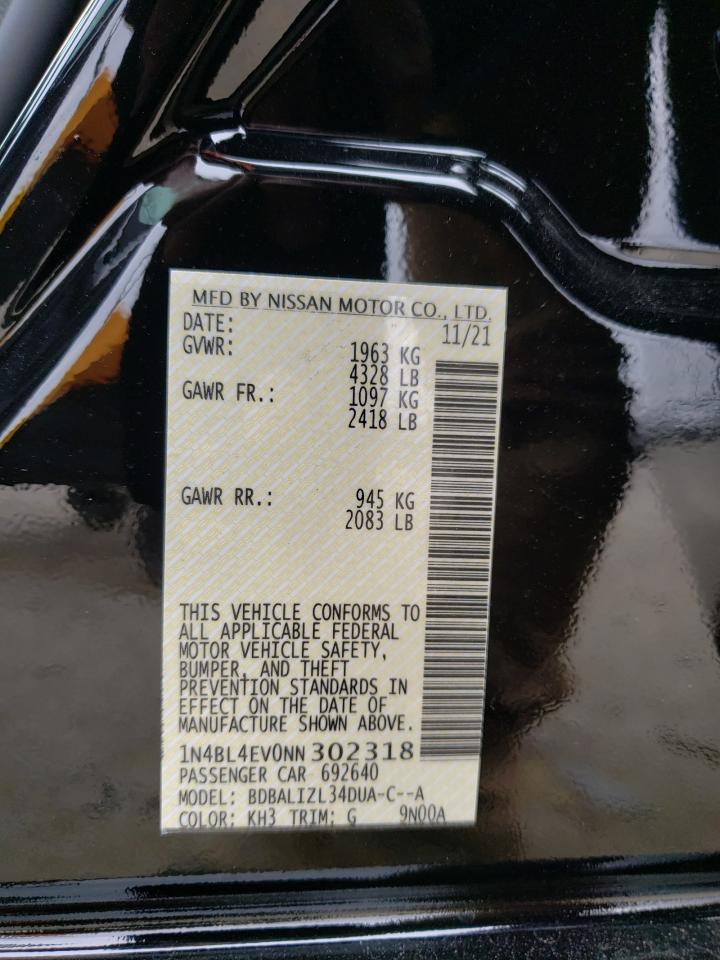 Photo 10 from auction – 2022 NISSAN ALTIMA SL with VIN 1N4BL4EV0NN302318
