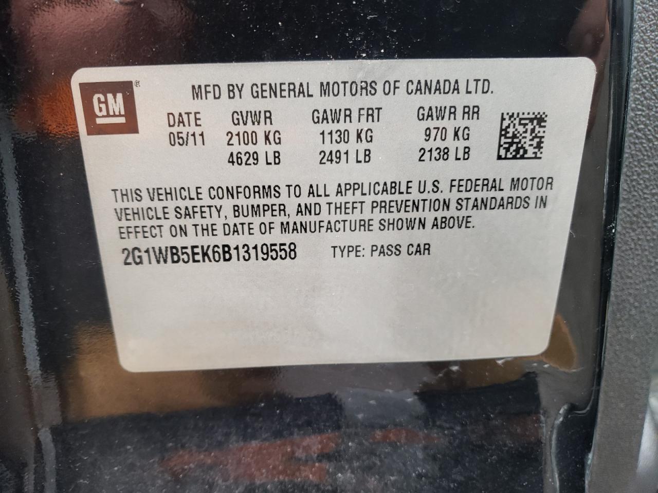 Photo 10 from auction – 2011 CHEVROLET IMPALA LT with VIN 2G1WB5EK6B1319558