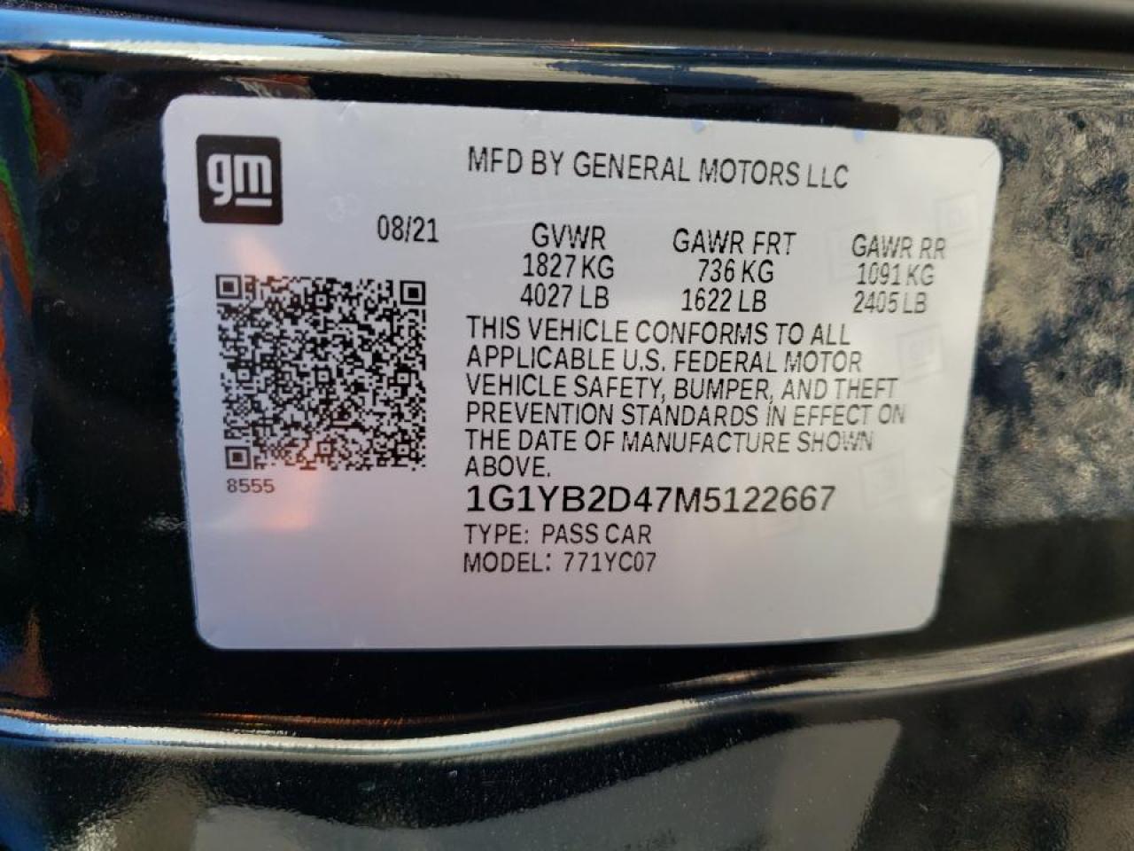 Photo 10 from auction – 2021 CHEVROLET CORVETTE S with VIN 1G1YB2D47M5122667