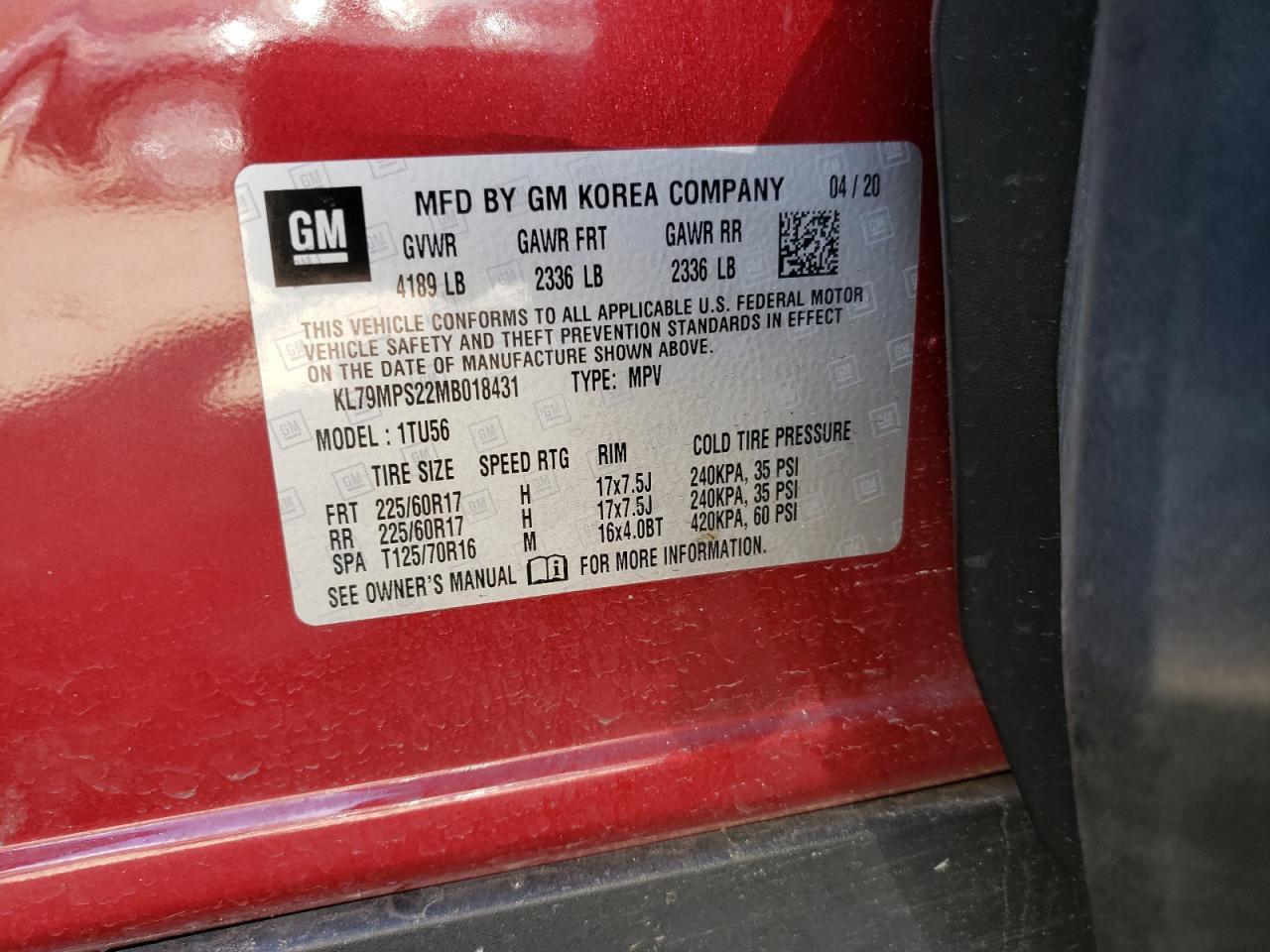 Photo 10 from auction – 2021 CHEVROLET TRAILBLAZE with VIN KL79MPS22MB018431
