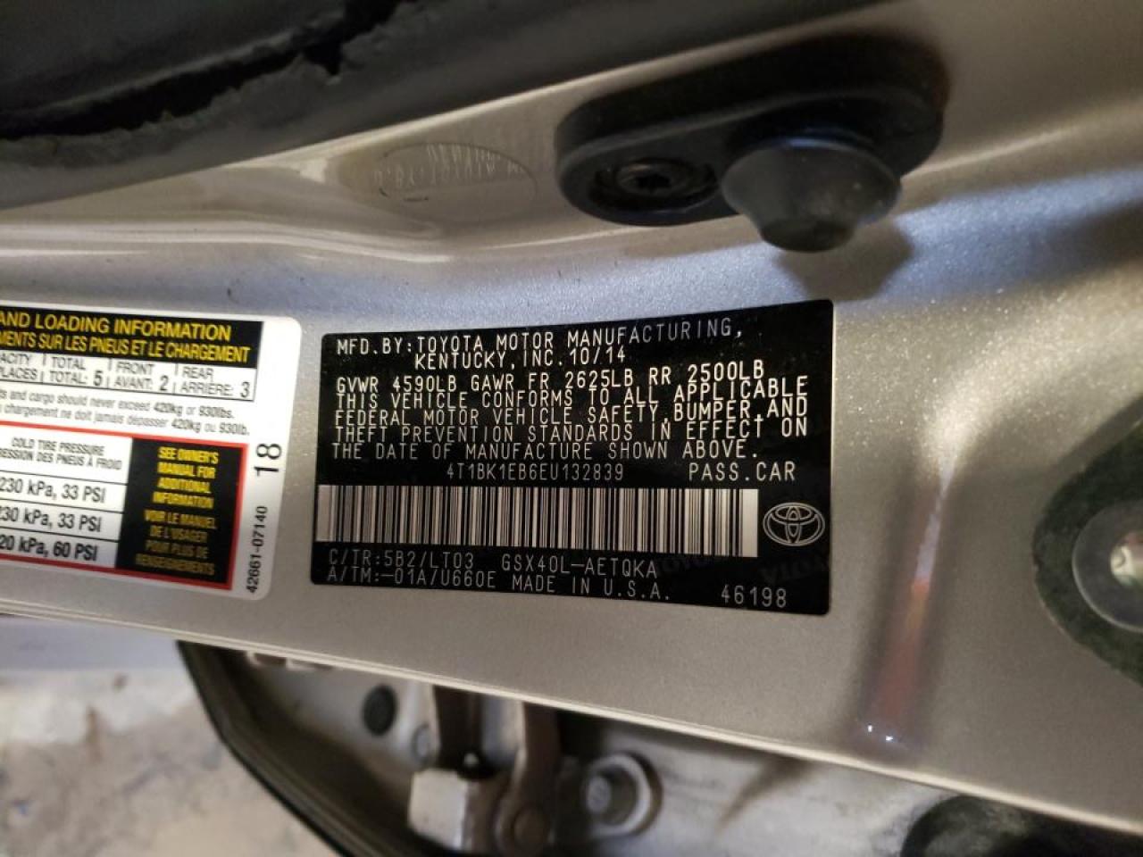 Photo 10 from auction – 2014 TOYOTA AVALON BAS with VIN 4T1BK1EB6EU132839
