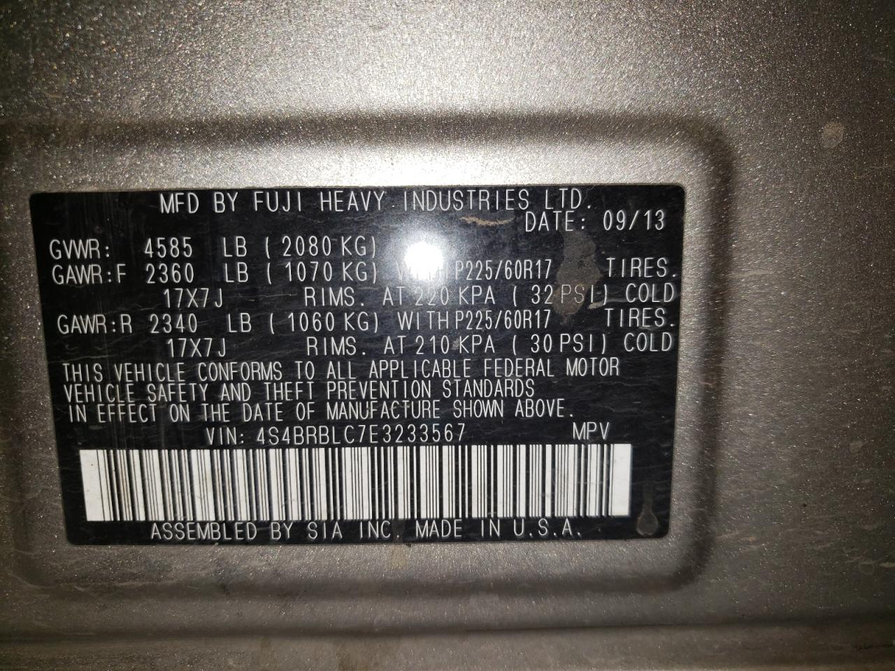 Снимка 10 от търг – 2014 SUBARU OUTBACK 2. с VIN 4S4BRBLC7E3233567
