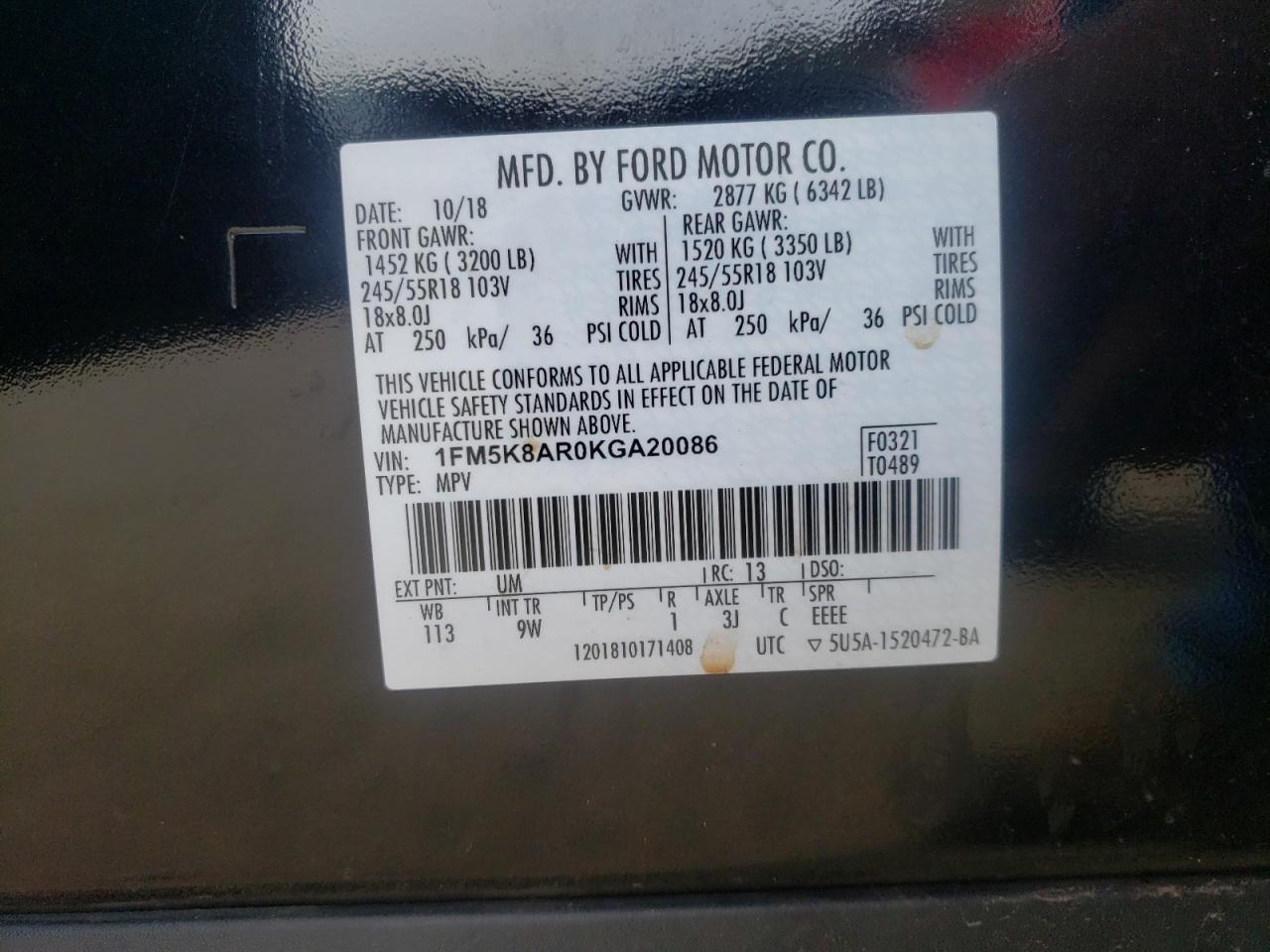Photo 10 from auction – 2019 FORD EXPLORER P with VIN 1FM5K8AR0KGA20086