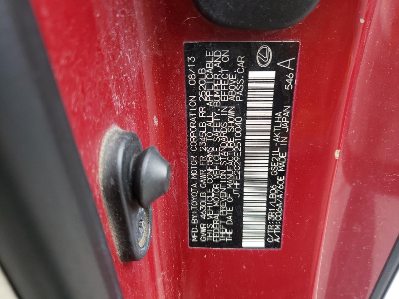 Photo 10 from auction – 2014 LEXUS IS 350 with VIN JTHFE2C29E2510040