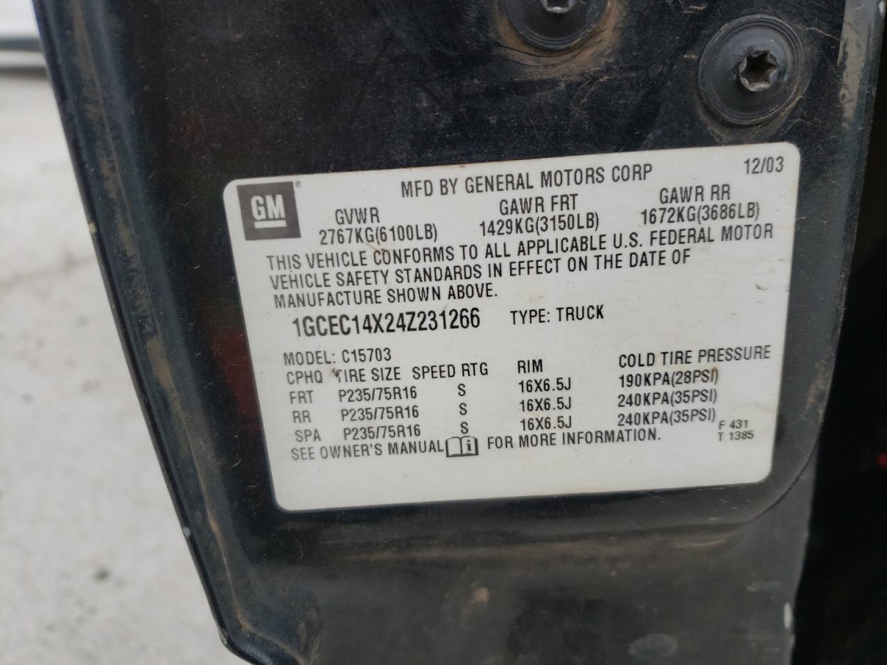 Photo 10 from auction – 2004 CHEVROLET silverado with VIN 1GCEC14X24Z231266